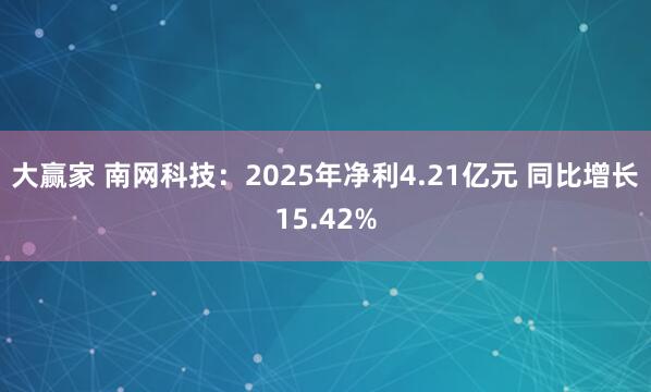 大赢家 南网科技：2025年净利4.21亿元 同比增长15.42%